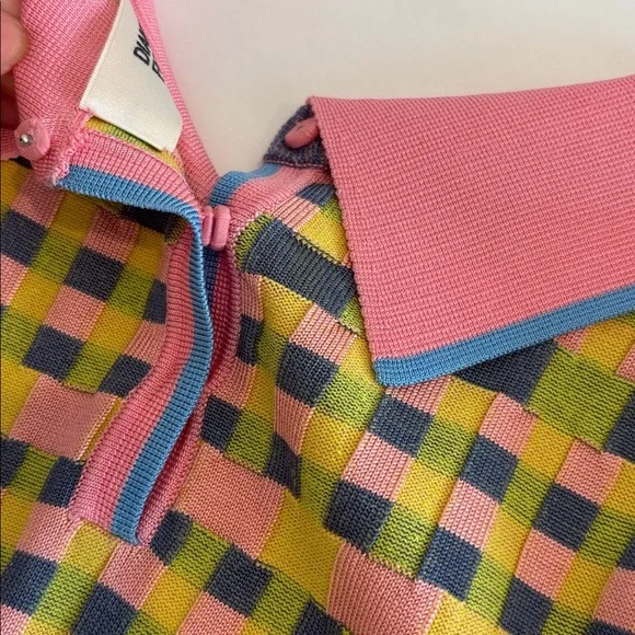 DIANE VON FURSTENBERG Jenny short sleeved knot top floating gingham pink size XL - Picture 8 of 13